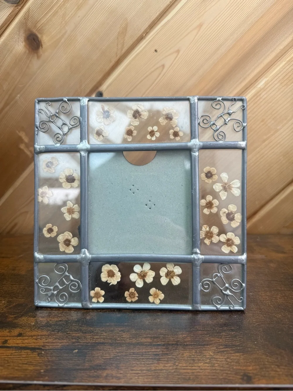 Floral Pressed Flower Leaded Glass Photo Frame - Cream Floral